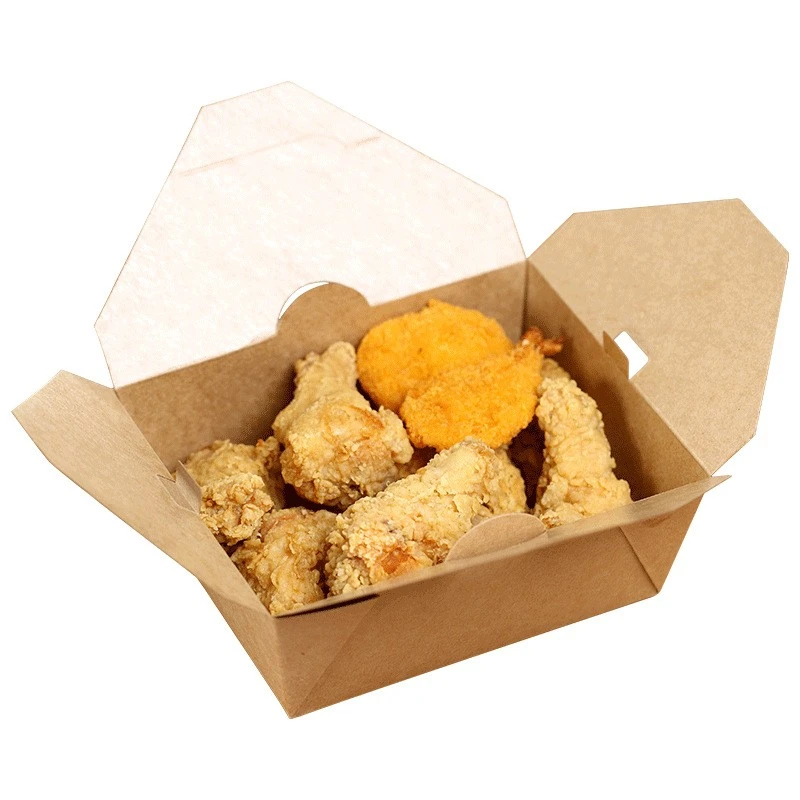 Custom Eco Friendly Disposable Fried Chicken Take Out Kraft Paper Fast Food Delivery Packaging Box