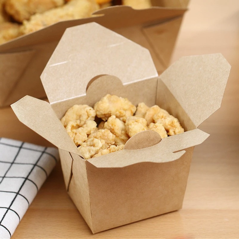 Custom Eco Friendly Disposable Fried Chicken Take Out Kraft Paper Fast Food Delivery Packaging Box