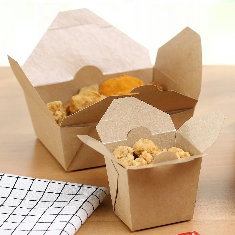 Custom Eco Friendly Disposable Fried Chicken Take Out Kraft Paper Fast Food Delivery Packaging Box
