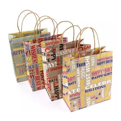 Customized Various Sizes And Colors Kraft Paper Packaging Gift Tote Carrier Paper Shopping Packing Bag