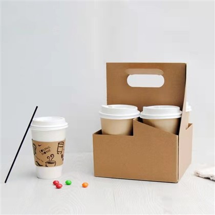 Factory Price Corrugated Paper Coffee Cup Holder With Logo, Paper Cup Holder For Coffee Tea Cola Drinking, Eco-Friendly Kraft Corrugated Cardboard 2-Cup Carrier
